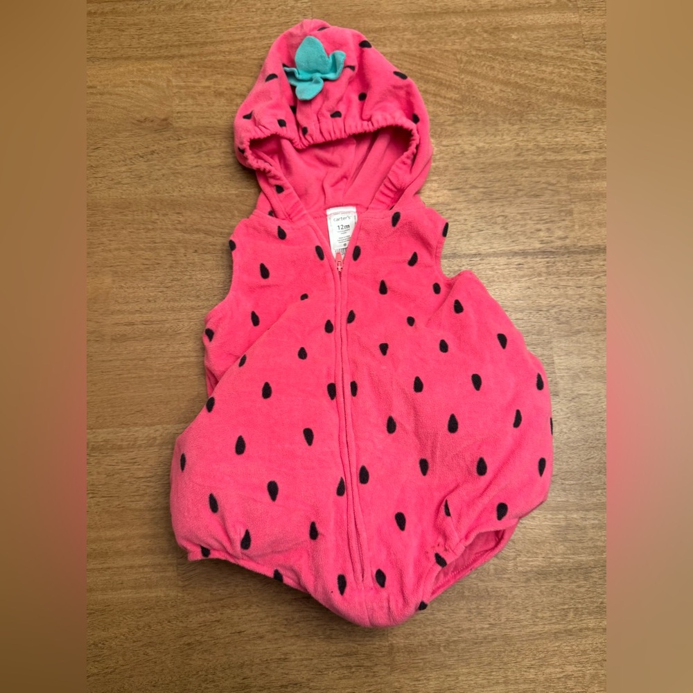 Carter’s Pink Strawberry Puffed Vest Outfit Size 12 Months